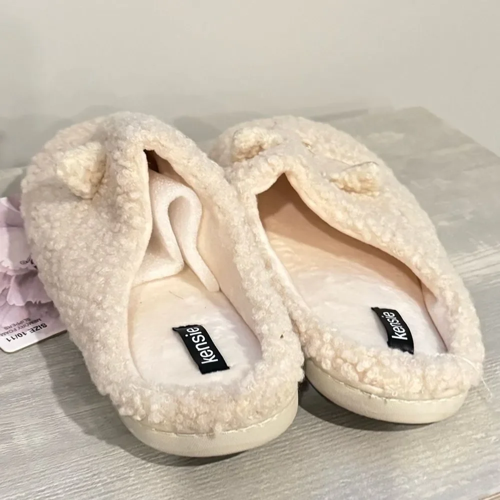 Women's Kensie Faux Shearling Cat Slipper Ivory--Gold  Size: 10-11 New